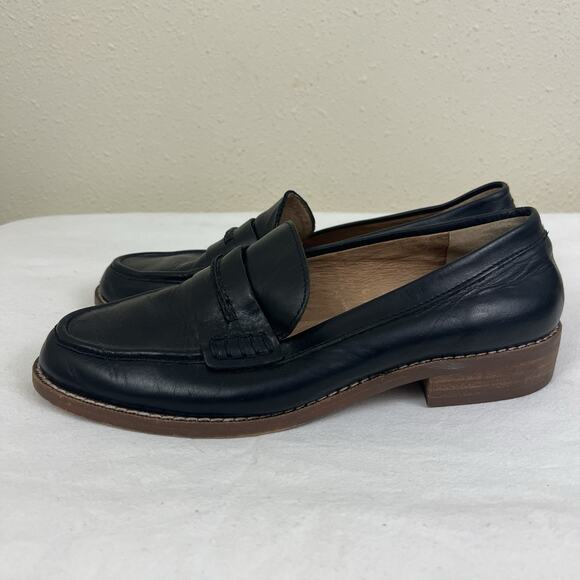 Madewell Elinor Leather Penny Loafer Womens 7.5 Black Slip On Preppy Academia - Picture 2 of 9